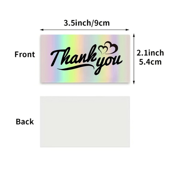 50 Cards Holographic Silver Color Thank You Cards, 3.5''x 2.1'' - Picture 2 of 2